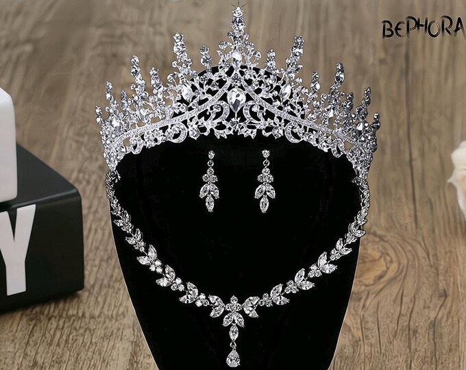 BEPHORA Handmade Princess NEW Silver Jewelry Set 2023 Bride Luxury Queen Tiaras Crowns Women Pageant Diadem Ornaments Wedding Hair Jewelry