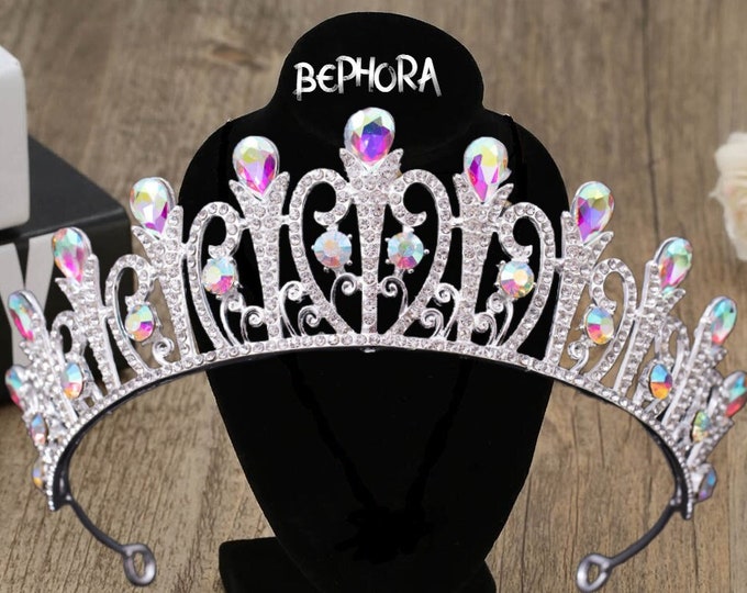 Swarovski NEW Crystal Wedding Tiara - Sparkling Gold Silver AB Bridal Crown, Regal Wedding Headpiece for Brides, Unique Bridal Shower Gift