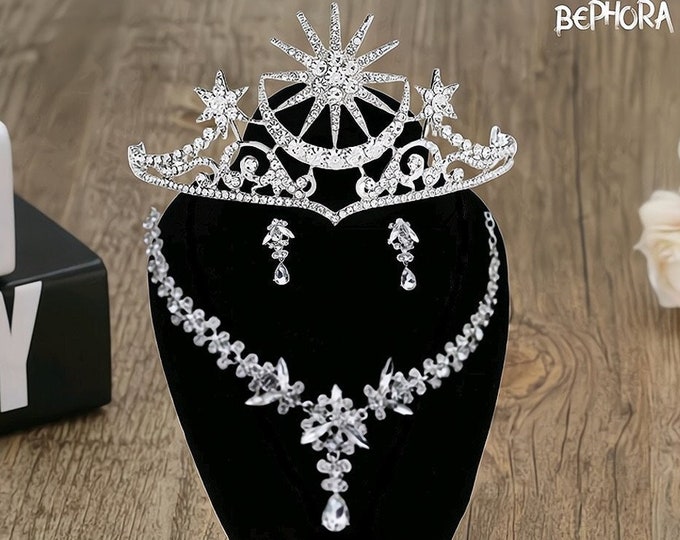 BEPHORA Handmade Princess Star Bride Jewelry Set 2023 Headdress Vintage Rhinestone Luxury Tiaras Crowns Women Pageant Prom Wedding Jewelry