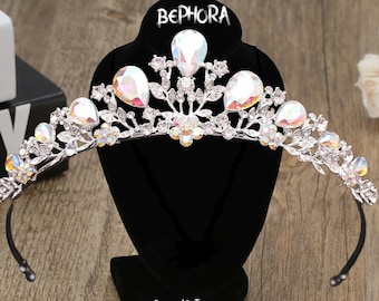 Iridescent Crystal Bridal Tiara: Rose Gold Quinceanera Crown