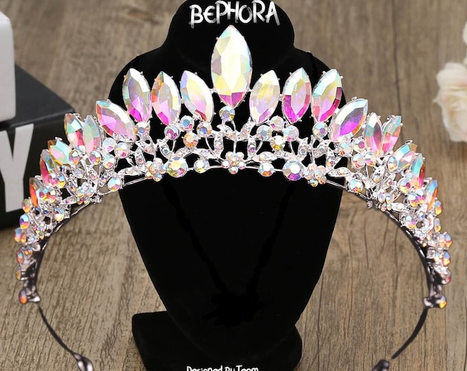 Vintage AB Color Wedding NEW Crown Alloy Bridal Tiara Baroque Simple Princess Crown Rhinestone Half Round Tiara Crown Comb, Unicorn Tiara