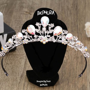 Iridescent Crystal Bridal Tiara: Rose Gold Quinceanera Crown