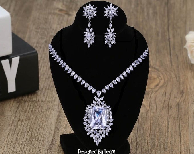 BEPHORA Handmade Blue White Rhinestone Fashion Pendant Earrings Necklace Gift Jewelry Sets Lover Brides Women Girls Wedding Crystal Style