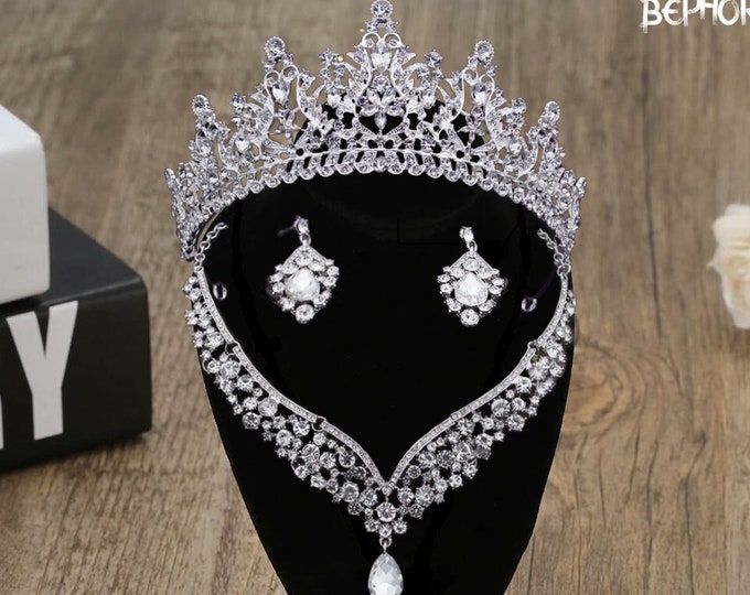 BEPHORA Handmade Purple Headdress Luxury Queen Tiaras Crowns Necklace Earrings quinceañera Pageant Prom Jewelry Sets Wedding Hair Accessorie