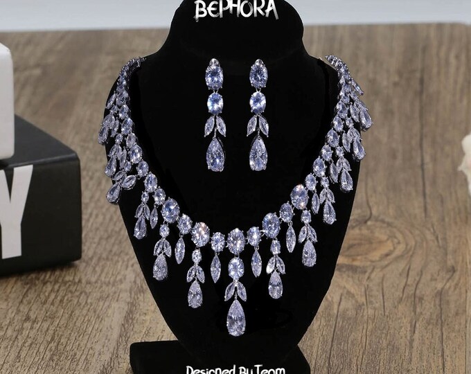 BEPHORA Handmade Big Rhinestone Square New Earrings Necklace Gift Jewelry Sets Lover Brides Women Wedding Crystal Necklace Luxury Bridal
