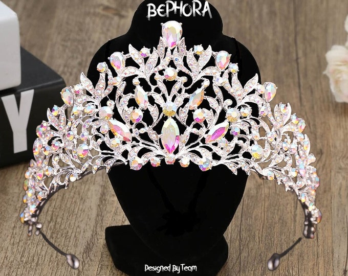 Silver AB Wedding Tiara Crystal Tiara, Crystal Wedding Crowns, Wedding Tiara, Bridal Tiara, Crystal Wedding Tiara, Bridal Swarovski Tiaras