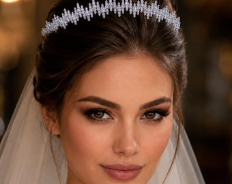 Luxury Crystal Bridal Tiara, Silver Wedding Crown, Princess Pageant Accessory 35