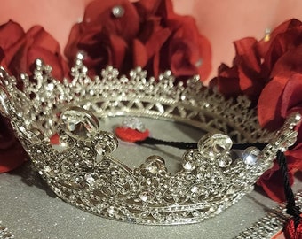 Handmade Baroque Crystal Queen Crown: Silver Wedding Tiara