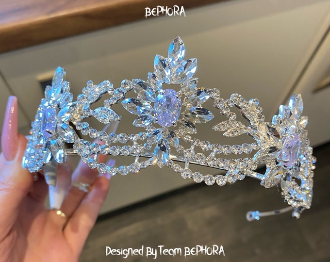 BEPHORA Handmade Fashion Princess Silver Plated Crystal Headwear Bride Headdress Girls Queen Luxury Crowns Party Pageant Hair Jewelry