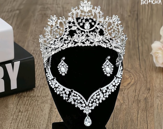 BEPHORA Handmade Princess Flower  Jewelry Set 2023 Bride Headdress Crystal Star Luxury Queen Tiaras Crowns Women Prom Wedding Hair Jewelry
