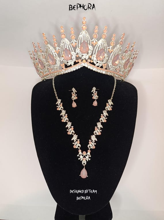 Pastel Pink Tiara & Earrings Set Amazon.com: OOGHE Tiaras and Crowns for Women, Fashion  main image 2