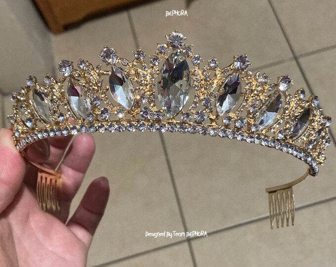 BEPHORA Handmade Luxury wedding Gold Rhinestone bride tiaras and crowns fashion Queen Crown Princess Headpiece Hair Jewelry Accessories