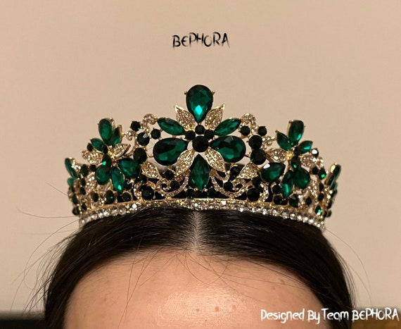 Handmade Baroque Green Crystal Tiara: Regal Wedding Crown - Etsy display picture 3