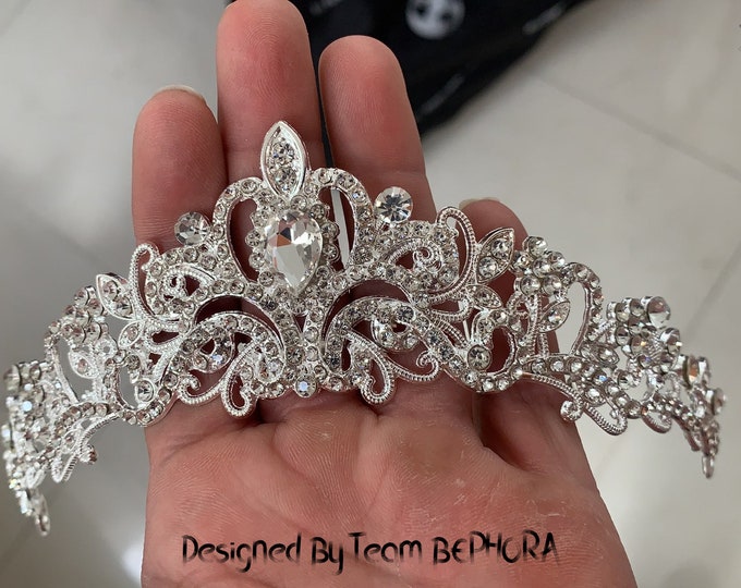 BEPHORA Handmade New Luxury Bridal Rhinestone Silver Headpiece Queen Tiara and Crown Women Pageant Diadem Wedding Hair Jewelry Accessories