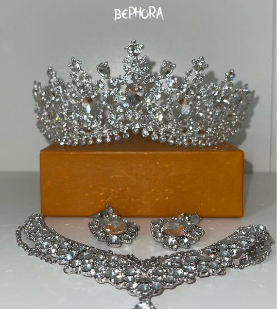 Baroque Crystal Queen Crown Jewelry Set: Handmade Rhinestone  display picture 1