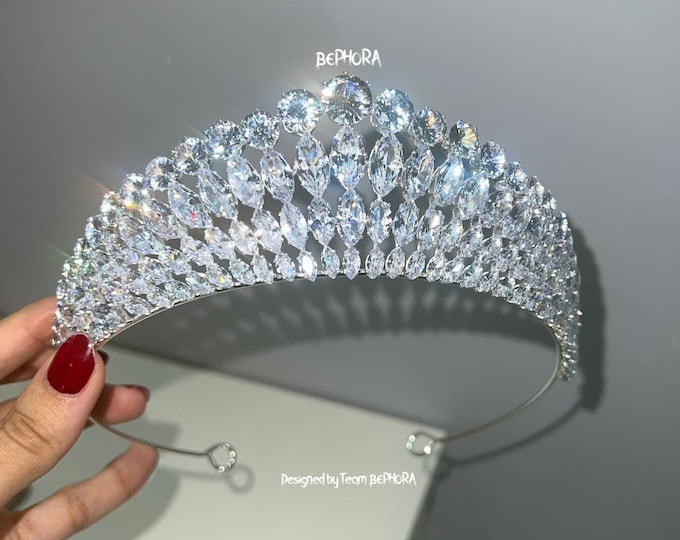 BEPHORA Handmade Princess Silver Colors Rhinestone Bride Headdress Luxury Queen Tiaras Crowns Women Pageant Prom Wedding Hair Jewelry