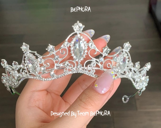 BEPHORA Handmade Bride Women Silver Hair Jewelry Headdress Luxury Royal Queen Tiaras and Crowns Women Pageant Diadem Ornaments Accessories