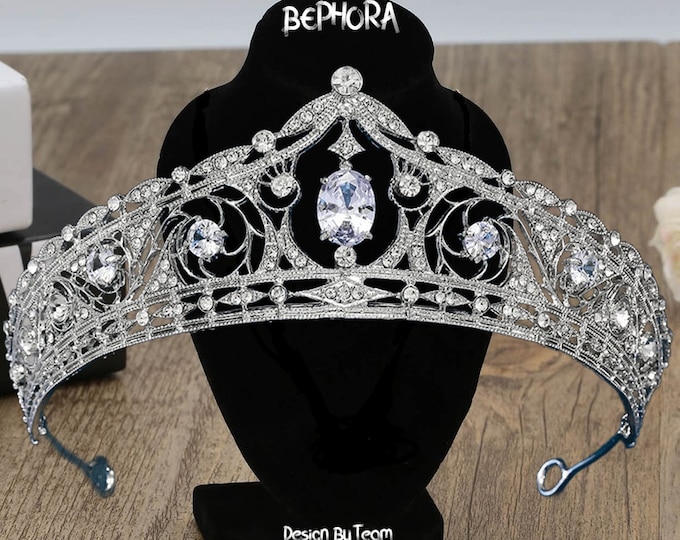 Diadem Wedding NEW Silver White Luxury Crystal Princess Jewelry Set Gift Pageant Crown Headpiece Quinceanera Tiara Dress Bridal Accessorie