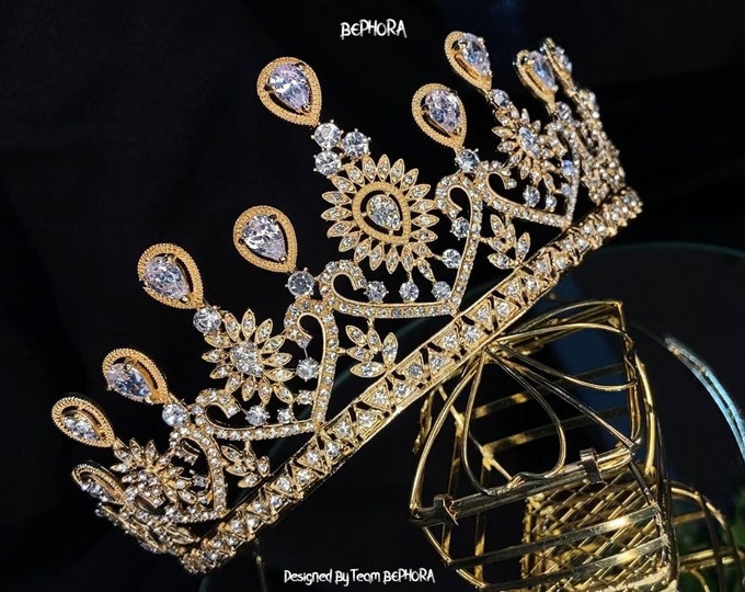 BEPHORA Handmade Luxury Gold Color Rhinestone Crystal 2022 Bride Royal Queen Tiaras and Crowns Women Wedding Hair Jewelry Accessories