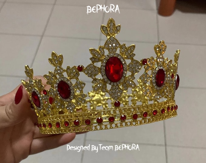 BEPHORA Handmade Baroque Red Crystal Princess Rhineston Bride Headdress Luxury Queen Tiaras and Crowns Women Diadem Wedding Hair Jewelry