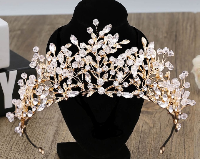 Diadem Wedding Gold Silver Beads Royal Jewelry Set Pageant Crown Headbands Hair Dress Gorgeous Quinceanera Tiara Sweet 16 Bridal Accessories
