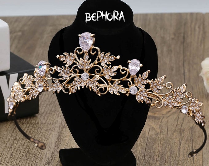 Diadem Wedding Princess Silver Gold Royal Jewelry Set Pageant Crown Necklace Earrings Gorgeous Quinceanera Tiara Sweet 16 Bridal Accessories