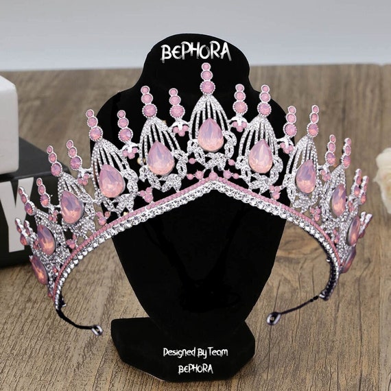 Wedding Crown, Pink Crystal Crown, Bridal Jewelry, Silver Bridal Headpiece Amazon.com: YOUlDIANZI Queen Crown Rhinestone Wedding Crowns  main image 4