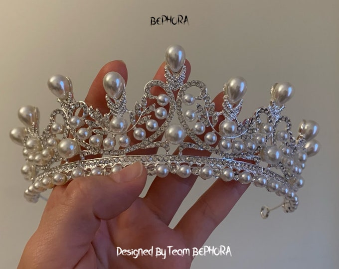 BEPHORA Handmade Princess Silver Crystal Rhinestone Bride Headdress Luxury Queen Tiaras Crowns Women Pageant Diadem Wedding Hair Jewelry