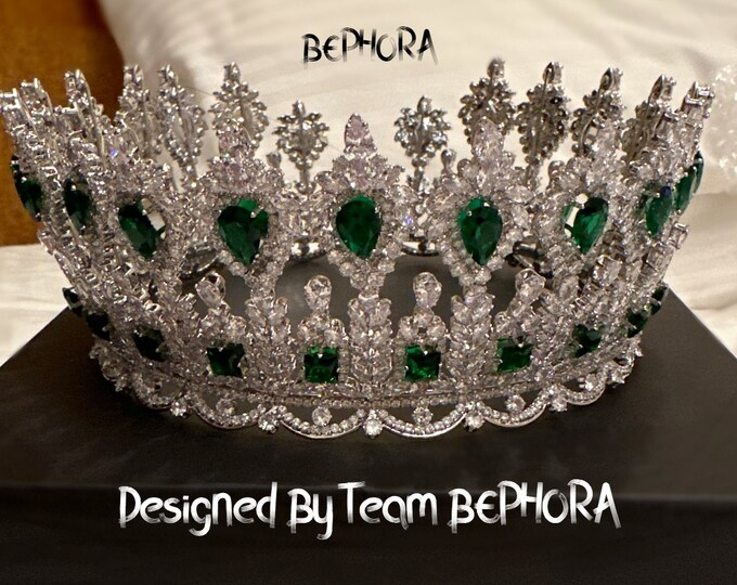 BEPHORA Handmade Princess Silver Green Bridal Sparkling Bride Headdress Vintage uxury Queen Tiara Crowns Women Prom Wedding Hair Jewelry
