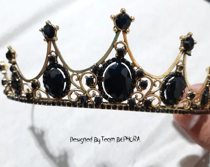 BEPHORA Handmade New Fashion Big Black Bridal Tiara Crown Geometric Baroque Crystal Bride Rhinestone Headpiece Queen Jewelry Accessories