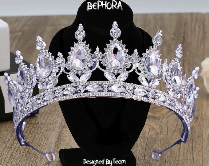 Diadem Wedding NEW Silver Purple Crystal Princess Jewelry Set Gift Pageant Crown Earrings Necklace Quinceanera Tiara Dress Bridal Accessorie