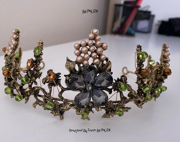 BEPHORA Handmade Pearls Queen Bride Crystal Rhinestone Headdress Luxury Royal Queen Tiaras and Crowns Women Wedding Hair Jewelry Accessories