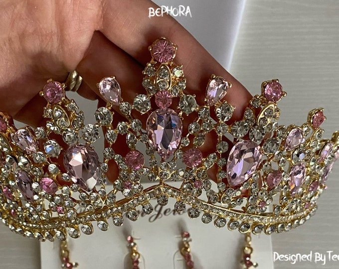 BEPHORA Handmade Baroque Purple Gold Color Crystal Heart Bridal Tiaras Crown Rhinestone Pageant Diadem Veil Tiara Headbands Wedding Hair