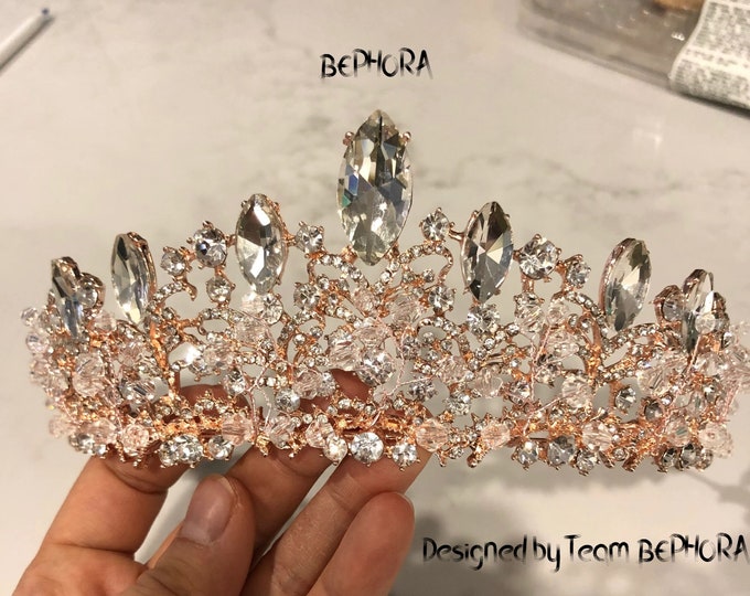 BEPHORA Handmade Princess Vintage Bridal Champagne Color Rhineston Bride Headdress Luxury Queen Tiaras Crowns Women  Wedding Hair Jewelry