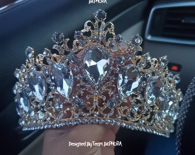 BEPHORA Handmade Princess Gold Rhineston Bride Headdress Luxury Queen Tiaras Crowns Women Pageant Prom Diadem Wedding Hair Jewelry