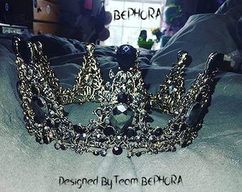 Handmade Black Crystal Queen Crown: Wedding Pageant Tiara