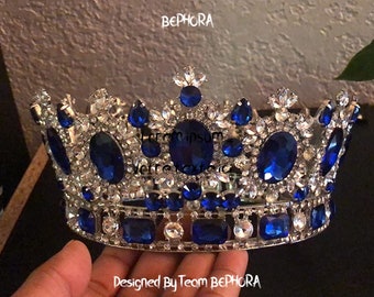 BEPHORA Handmade Baroque Blue Headpiece Crystal 2022 Bride Royal Queen Tiaras and Crowns Women Pageant Wedding Hair Jewelry Accessories