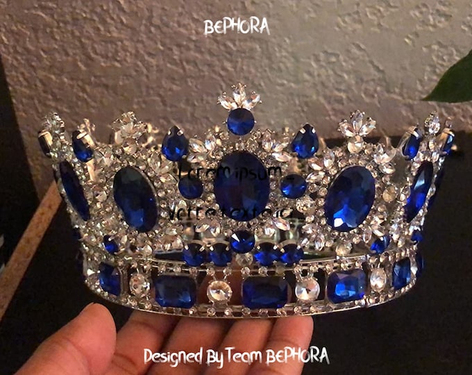 BEPHORA Handmade Baroque Blue Headpiece Crystal 2022 Bride Royal Queen Tiaras and Crowns Women Pageant Wedding Hair Jewelry Accessories