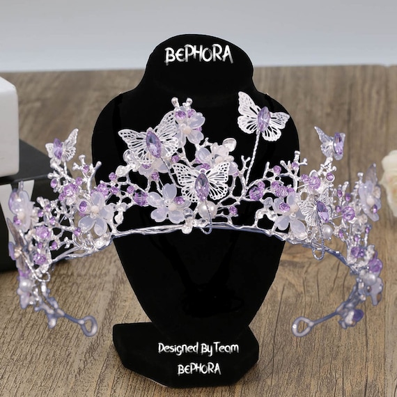 Purple Rhinestone Butterfly Wedding Crown: Bridal Tiara  display picture 2