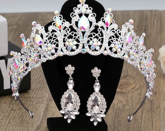 Crystal Wedding Jewelry Set: Silver Plated Tiara and Earrings