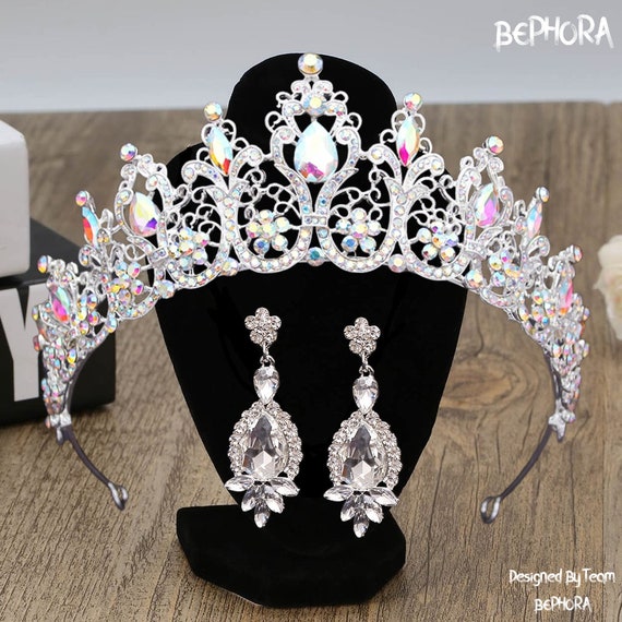 Crystal Wedding Jewelry Set: Silver Plated Tiara and  display picture 2