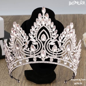 Crystal Tiara - Silver Crystal Wedding Crown, Quinceanera Crown, Rhinestone Bridal Tiara, Bridal Crown Tiara, Big Crown, Royal Wedding Tiara