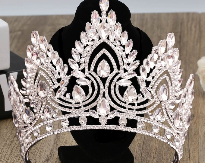 Crystal Tiara - Silver Crystal Wedding Crown, Quinceanera Crown, Rhinestone Bridal Tiara, Bridal Crown Tiara, Big Crown, Royal Wedding Tiara
