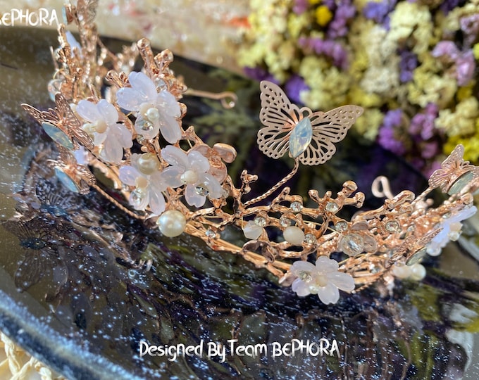 BEPHORA Handmade Luxury Flowers Silver Color butterfly Crystal Bridal Rhinestone Headdress Leaf Royal Queen Tiara Crown Women Hair Diadem