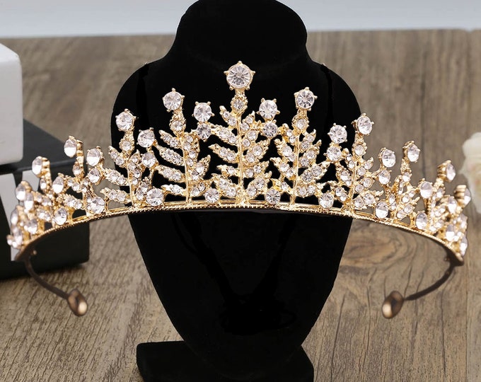 Diadem Wedding Crystal Silver Gold Royal Jewelry Set Pageant Crown Necklace Earrings Gorgeous Quinceanera Tiara Sweet 16 Bridal Accessories