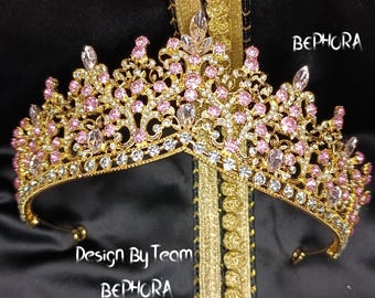 Pink Opal Crystal Bridal Crown: Quinceanera Tiara