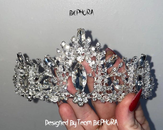 BEPHORA Handmade Baroque Silver Rhinestone Noiva Crystal 2022 Royal Queen Tiara and Crowns Women Pageant Wedding Hair Jewelry Accessories