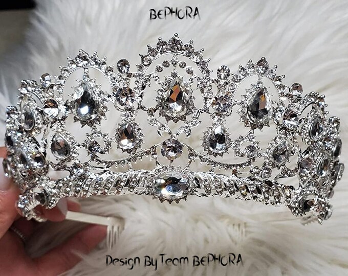 Dazzling Princess Tiara Crown - Rhinestone Embellished, Ideal for Bridal, Prom, Birthday, Quinceanera Celebrations, Royal Gift