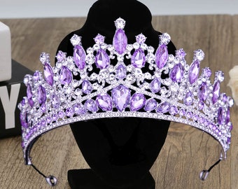 Purple Cubic Zirconia Wedding Tiara: Silver Plated Bridal Jewelry Set