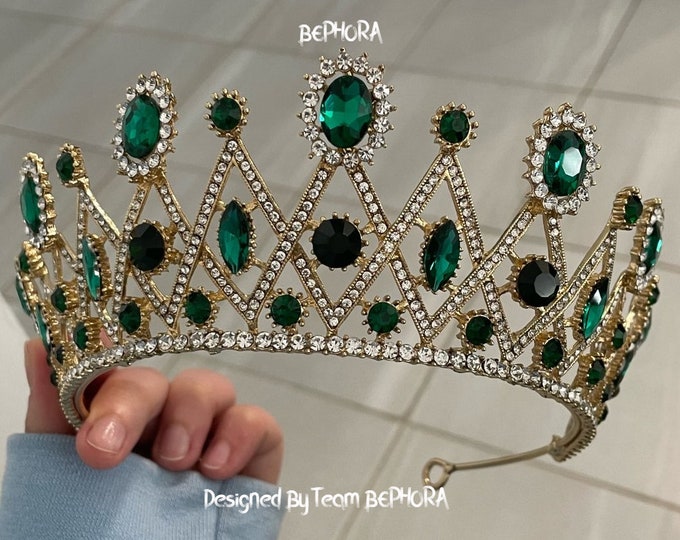 BEPHORA Handmade Fashion Princess New Stunning Green Crystal Bridal Bride Headdress Girls Queen Tiaras Crowns Women Pageant Hair Jewelry